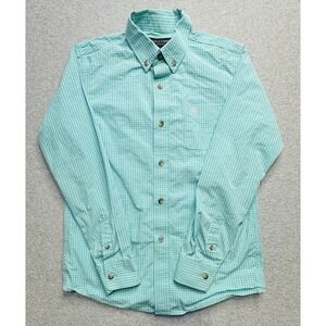 Ariat Pro Series Shirt Boys Medium 10-12 Green Plaid Western Cowboy Kids Youth